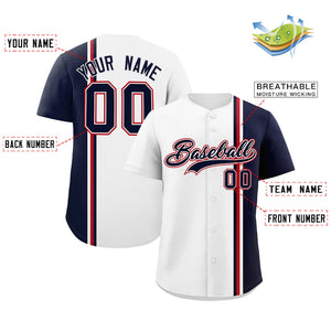 Custom White Navy-Red Personalized Color Block Authentic Baseball jersey