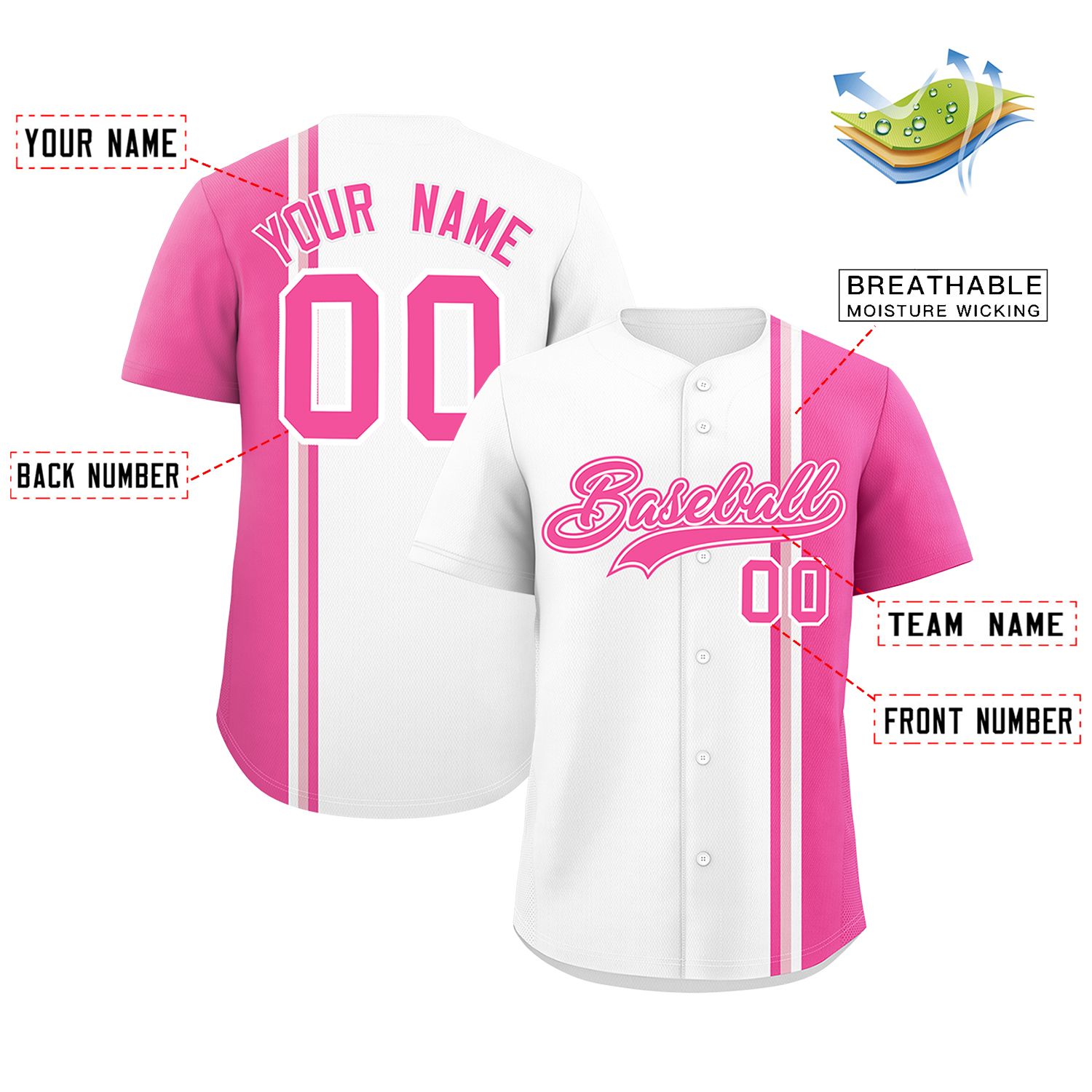 Custom White Pink-Light Pink Personalized Color Block Authentic Baseball jersey