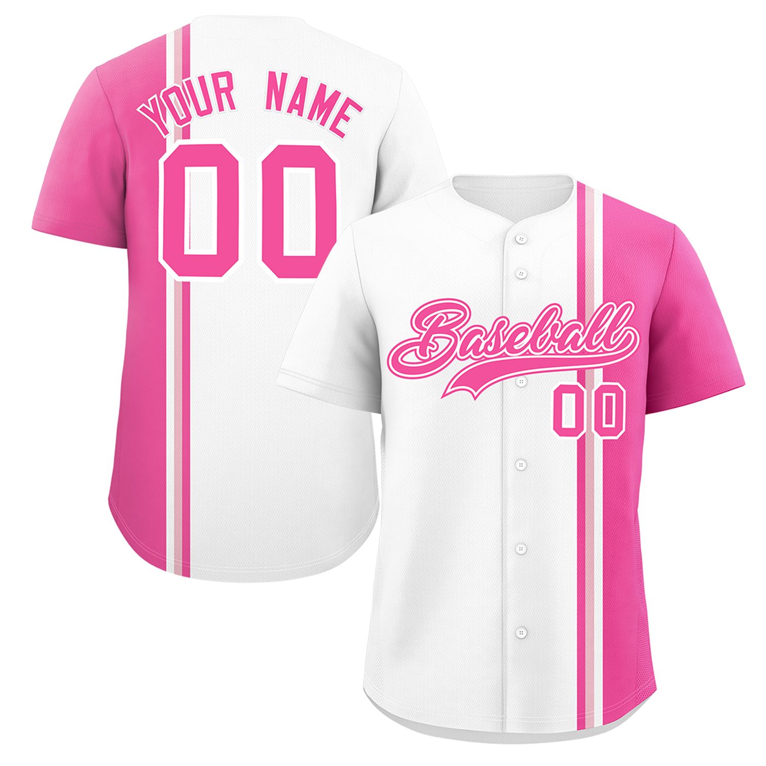 Custom White Pink-Light Pink Personalized Color Block Authentic Baseball jersey