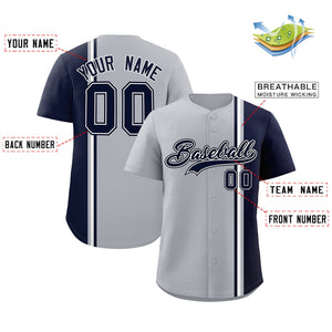 Custom Gray Navy-White Personalized Color Block Authentic Baseball jersey