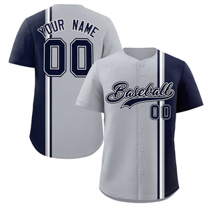 Custom Gray Navy-White Personalized Color Block Authentic Baseball jersey