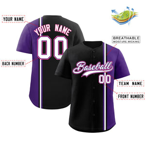 Custom Black Purple-White Personalized Color Block Authentic Baseball jersey