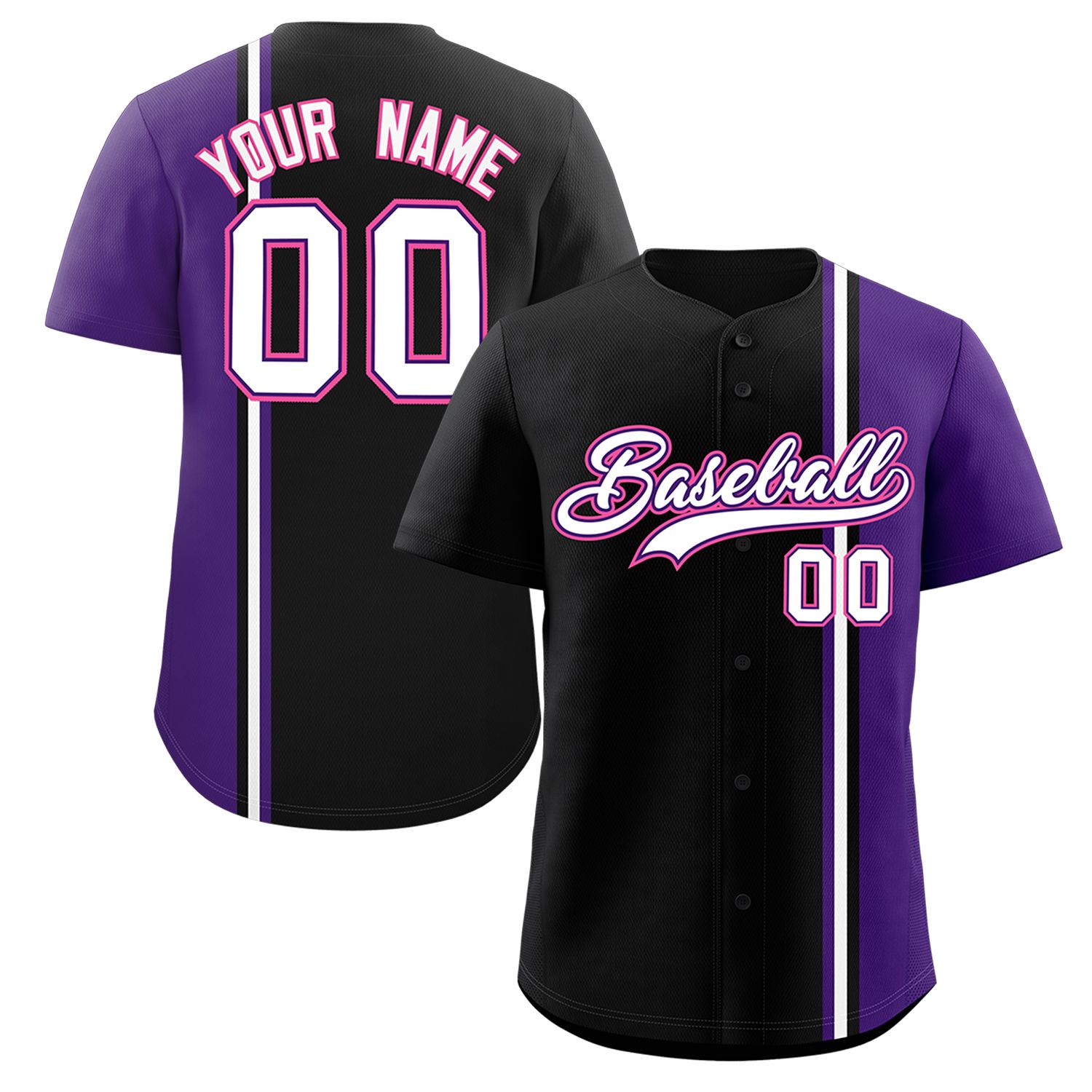 Custom Black Purple-White Personalized Color Block Authentic Baseball jersey