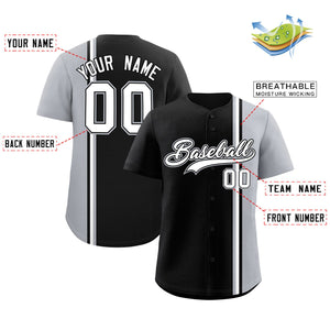 Custom Black Gray-White Personalized Color Block Authentic Baseball jersey