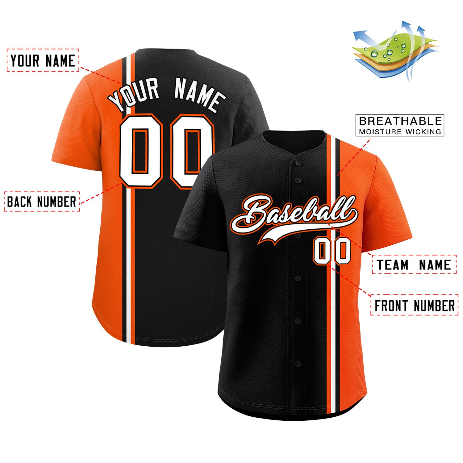 Custom Black Orange-White Personalized Color Block Authentic Baseball jersey