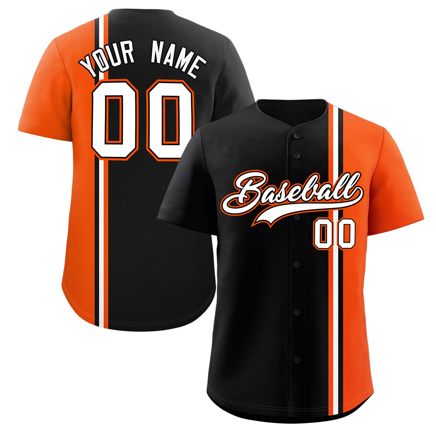 Custom Black Orange-White Personalized Color Block Authentic Baseball jersey