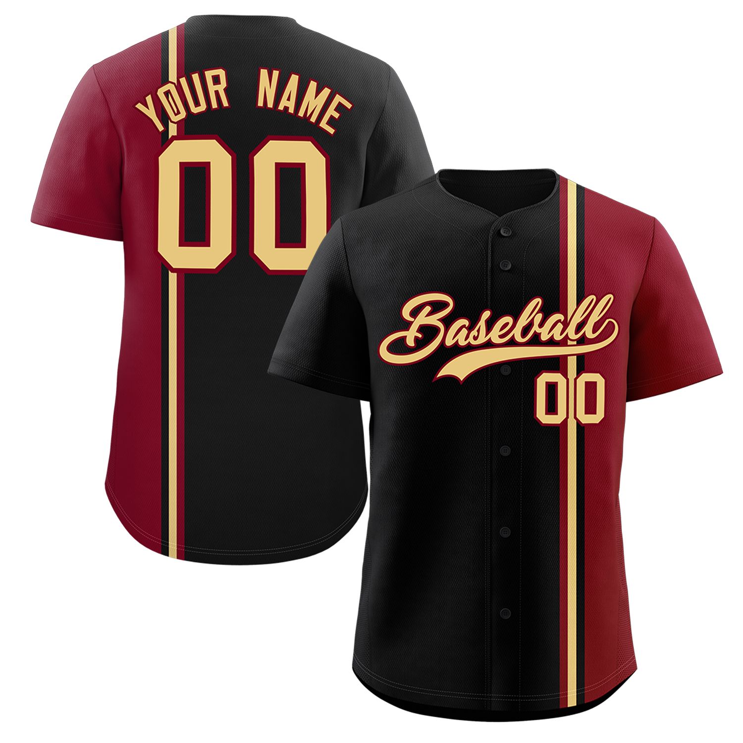 Custom Black Crimson-Khaki Personalized Color Block Authentic Baseball jersey