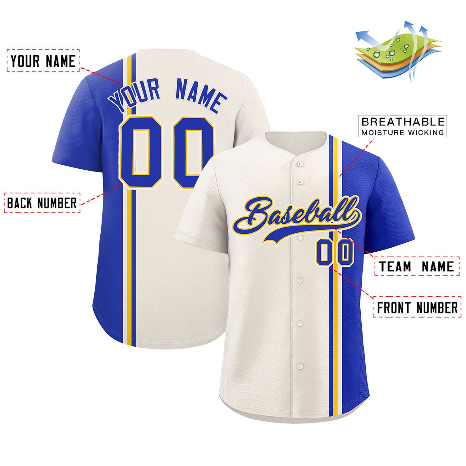 Custom Cream Royal-Gold Personalized Color Block Authentic Baseball jersey