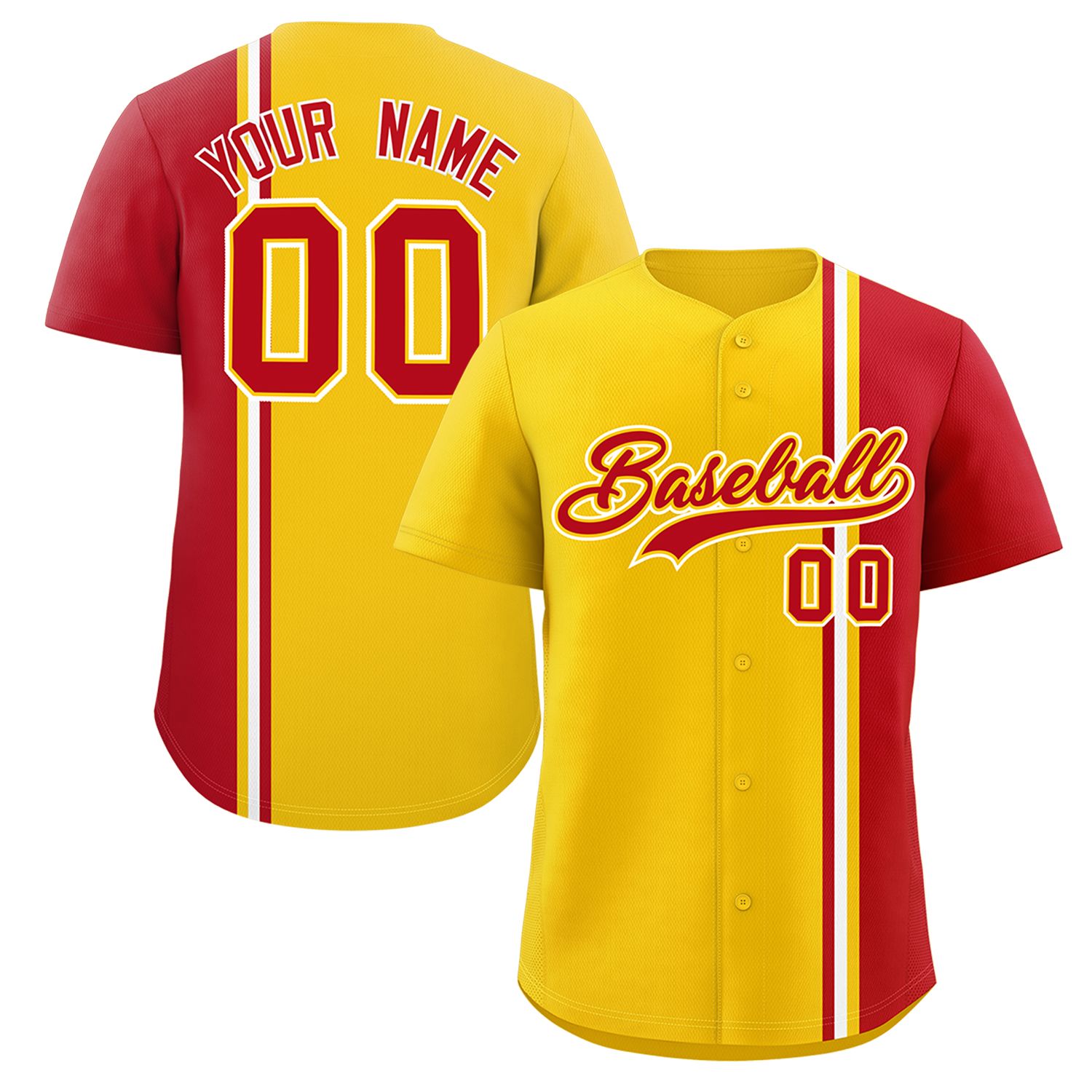 Custom Gold Red-White Personalized Color Block Authentic Baseball jersey