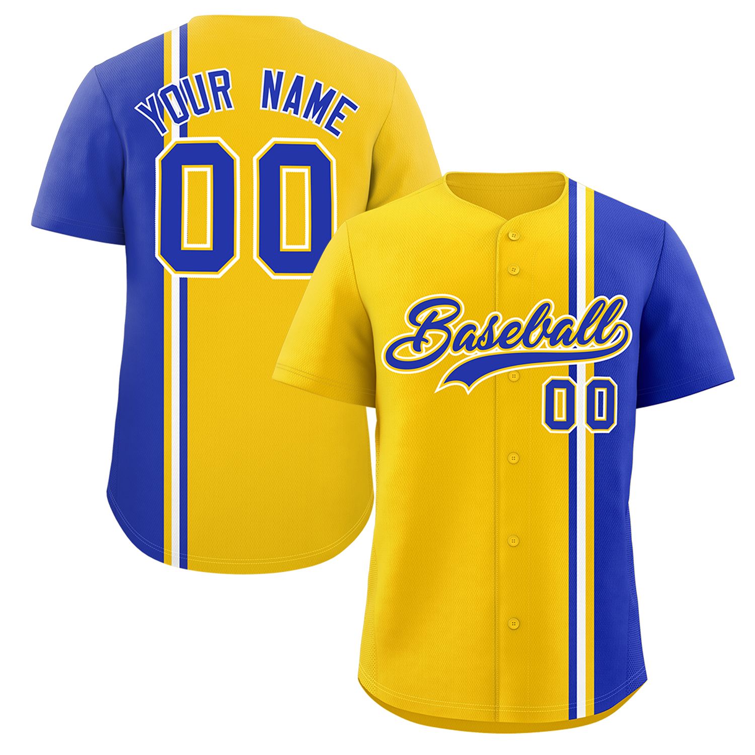 Custom Gold Royal-White Personalized Color Block Authentic Baseball jersey