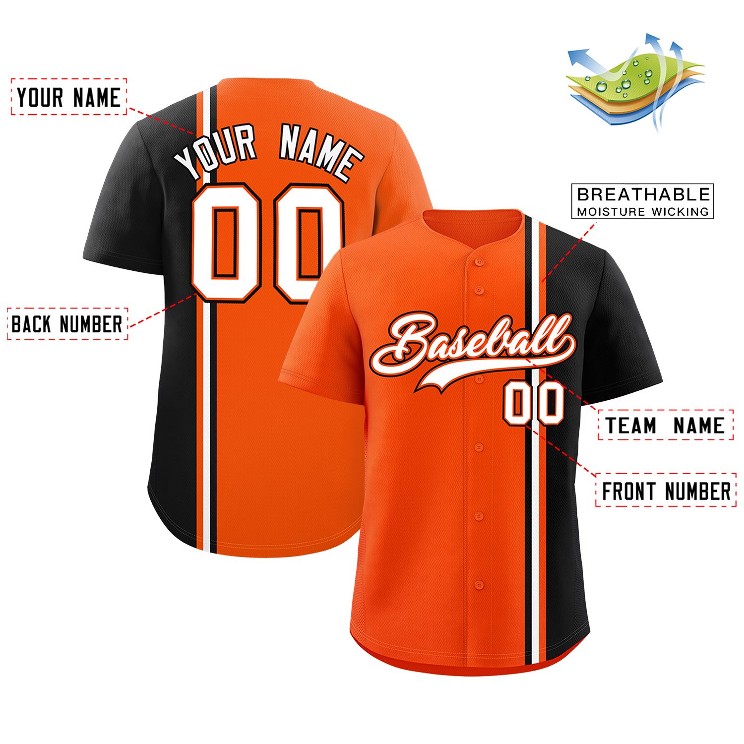 Custom Orange Black-White Personalized Color Block Authentic Baseball jersey