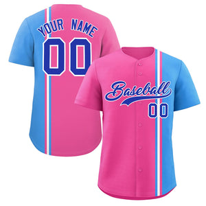 Custom Pink Powder Blue-White Personalized Color Block Authentic Baseball jersey