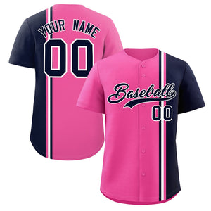 Custom Pink Navy-White Personalized Color Block Authentic Baseball jersey