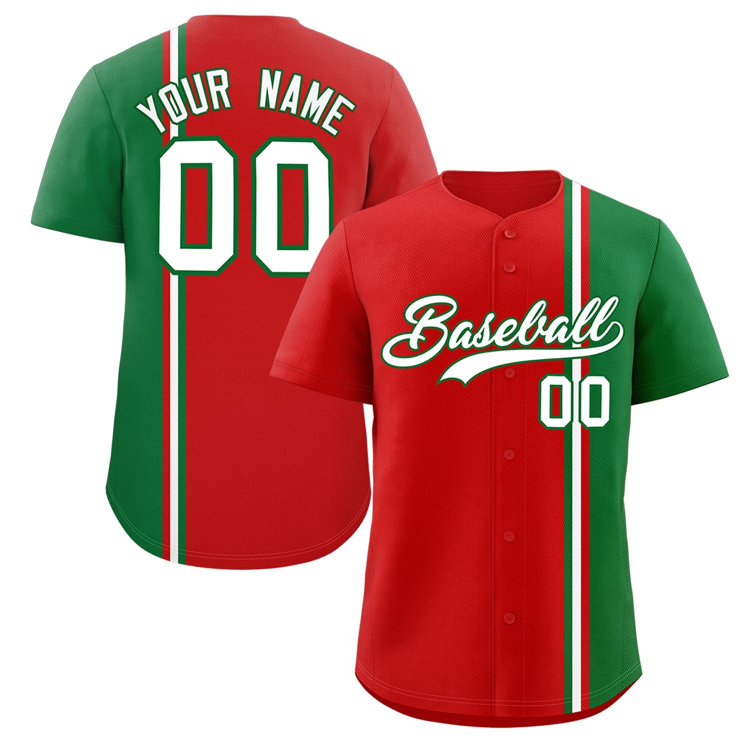 Custom Red Kelly Green-White Personalized Color Block Authentic Baseball jersey