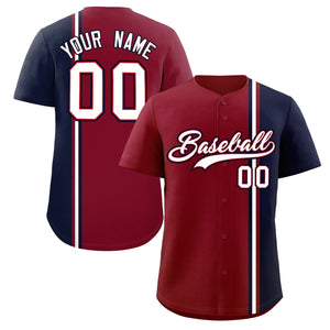 Custom Crimson Navy-White Personalized Color Block Authentic Baseball jersey