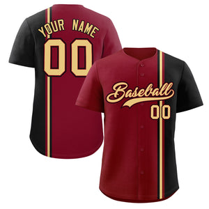 Custom Crimson Black-Khaki Personalized Color Block Authentic Baseball jersey