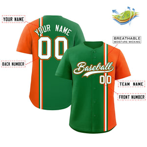 Custom Kelly Green Orange-White Personalized Color Block Authentic Baseball jersey