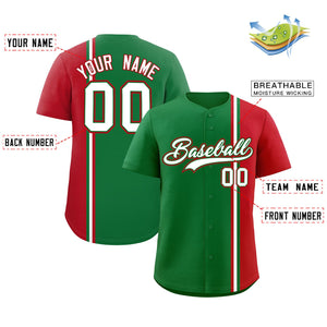 Custom Kelly Green Red-White Personalized Color Block Authentic Baseball jersey