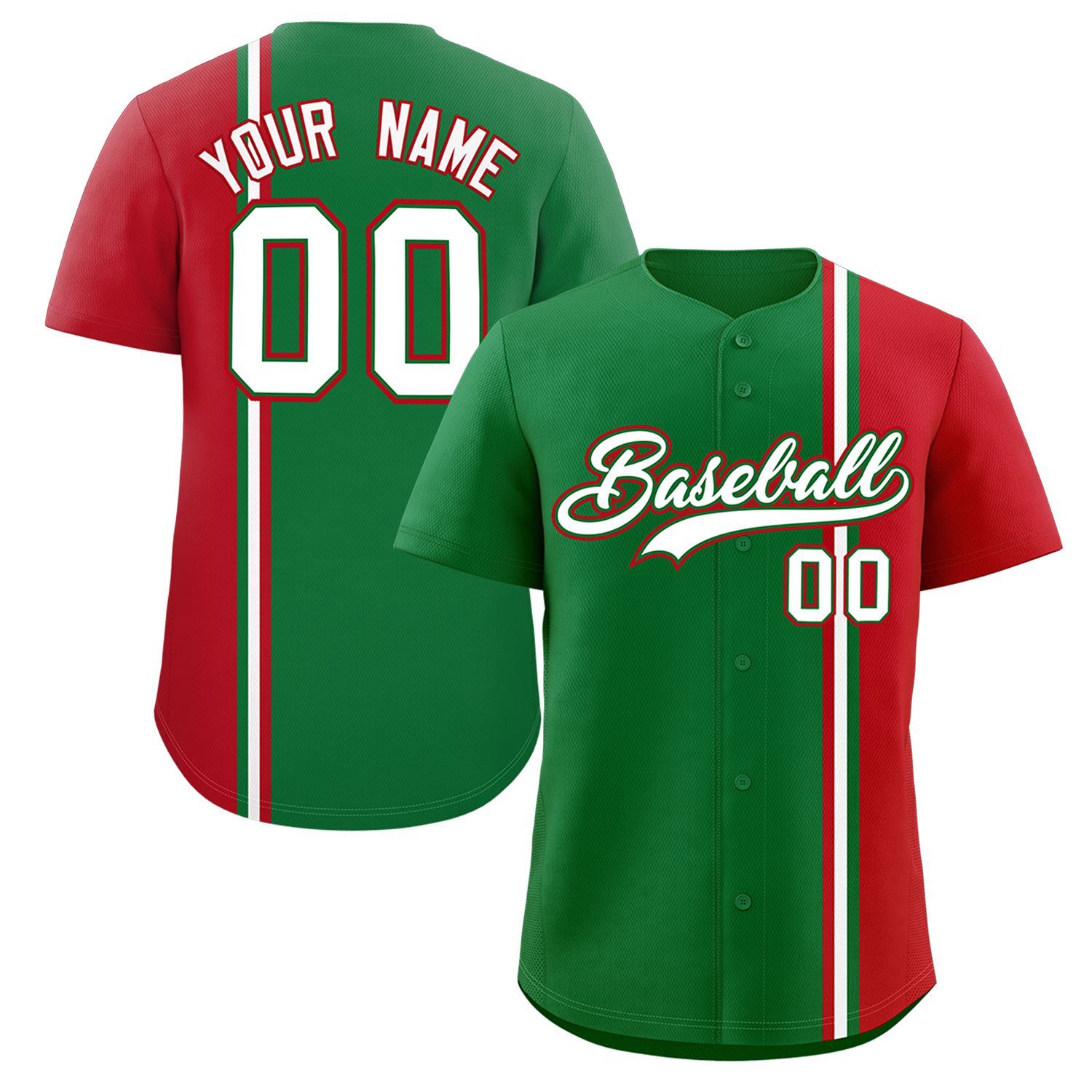 Custom Kelly Green Red-White Personalized Color Block Authentic Baseball jersey