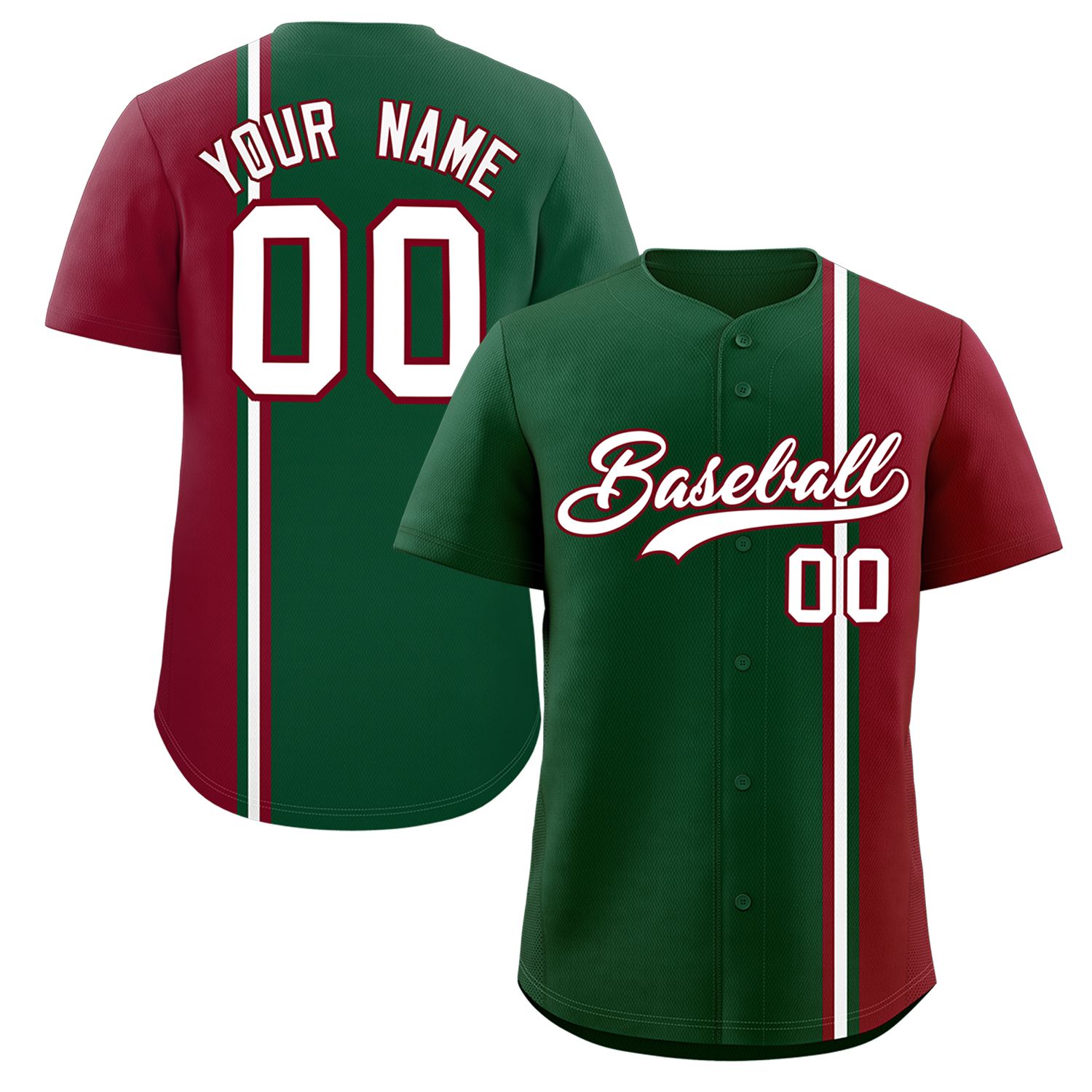 Custom Green Crimson-White Personalized Color Block Authentic Baseball jersey