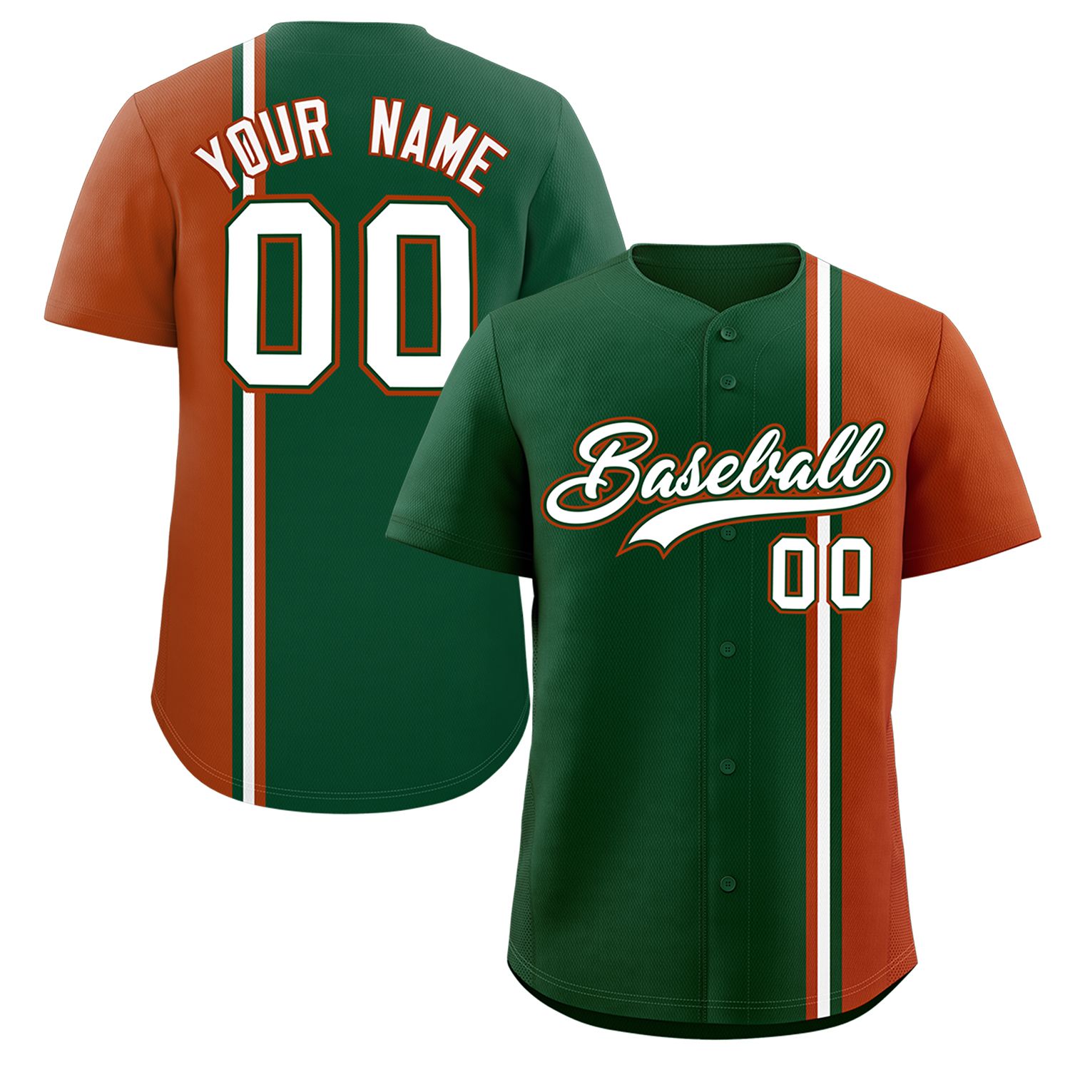 Custom Green Texas Orange-White Personalized Color Block Authentic Baseball jersey