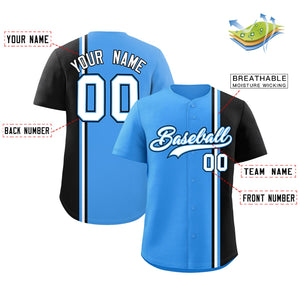 Custom Powder Blue Black-White Personalized Color Block Authentic Baseball jersey