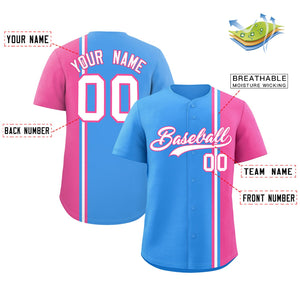 Custom Powder Blue Pink-White Personalized Color Block Authentic Baseball jersey