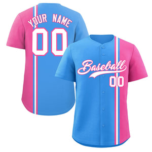 Custom Powder Blue Pink-White Personalized Color Block Authentic Baseball jersey