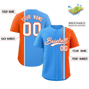 Custom Powder Blue Orange-White Personalized Color Block Authentic Baseball jersey