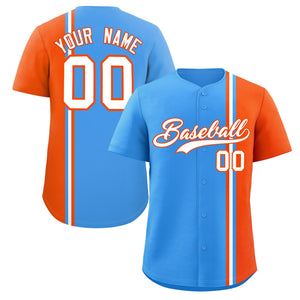 Custom Powder Blue Orange-White Personalized Color Block Authentic Baseball jersey