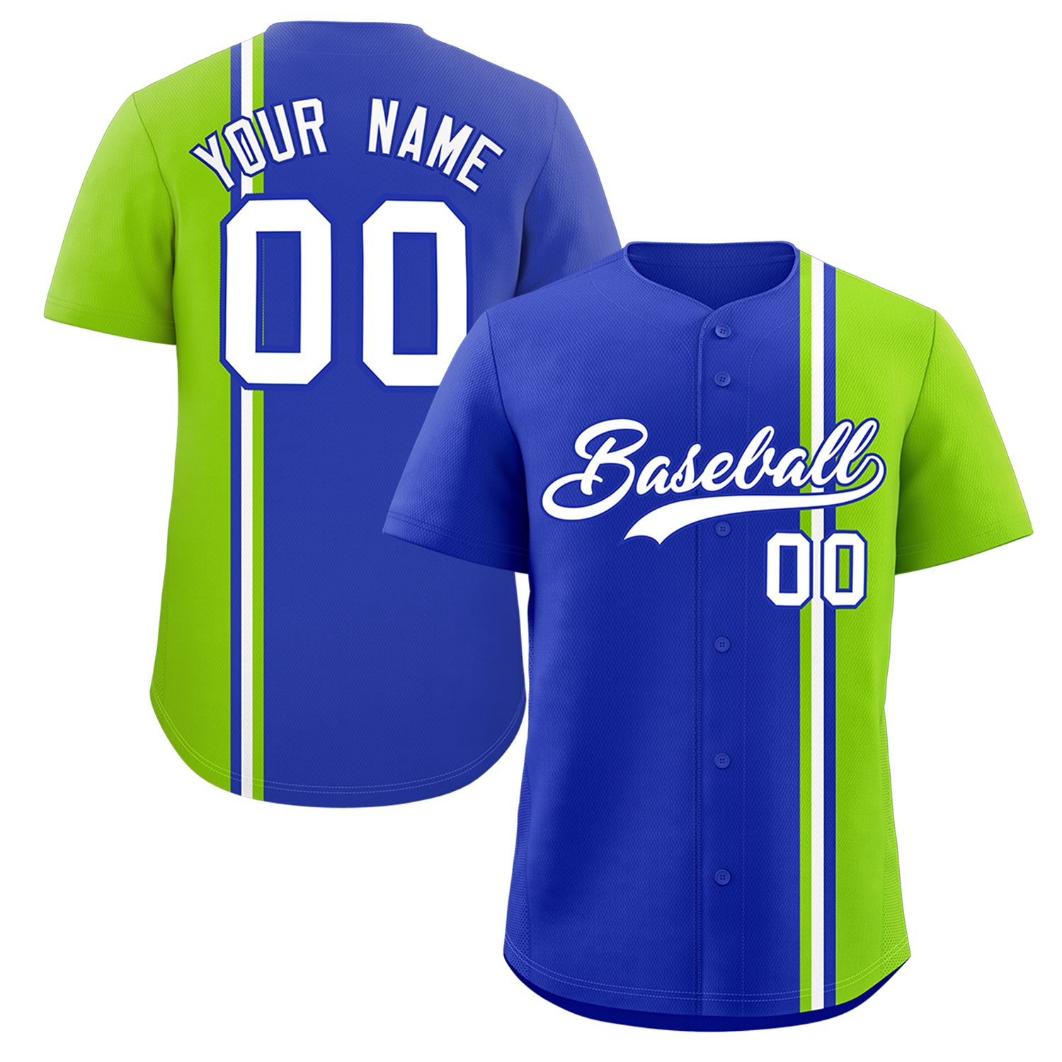 Custom Royal Neon Green-White Personalized Color Block Authentic Baseball jersey