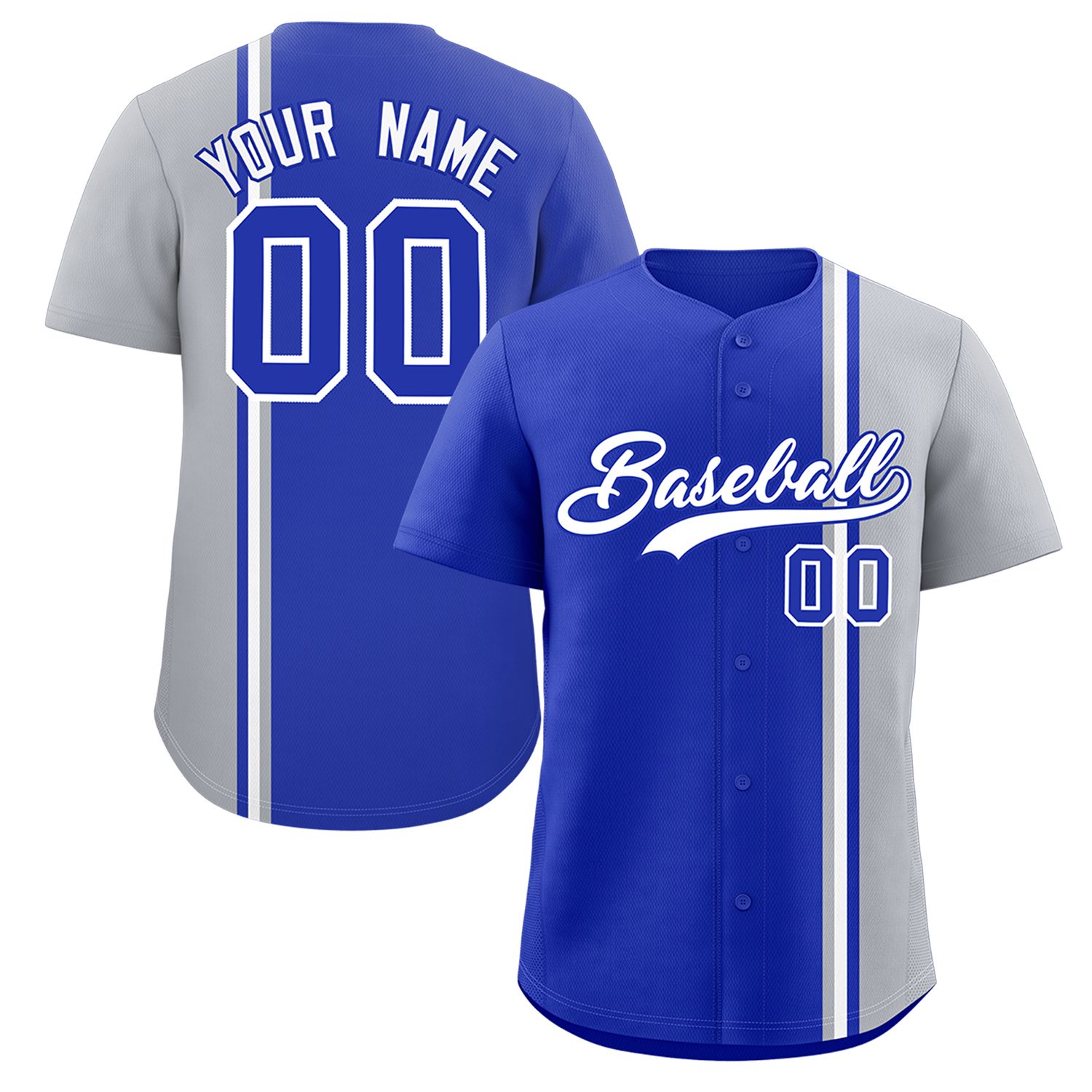 Custom Royal Gray-White Personalized Color Block Authentic Baseball jersey