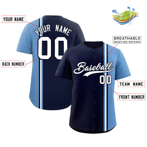 Custom Navy Light Blue-White Personalized Color Block Authentic Baseball jersey