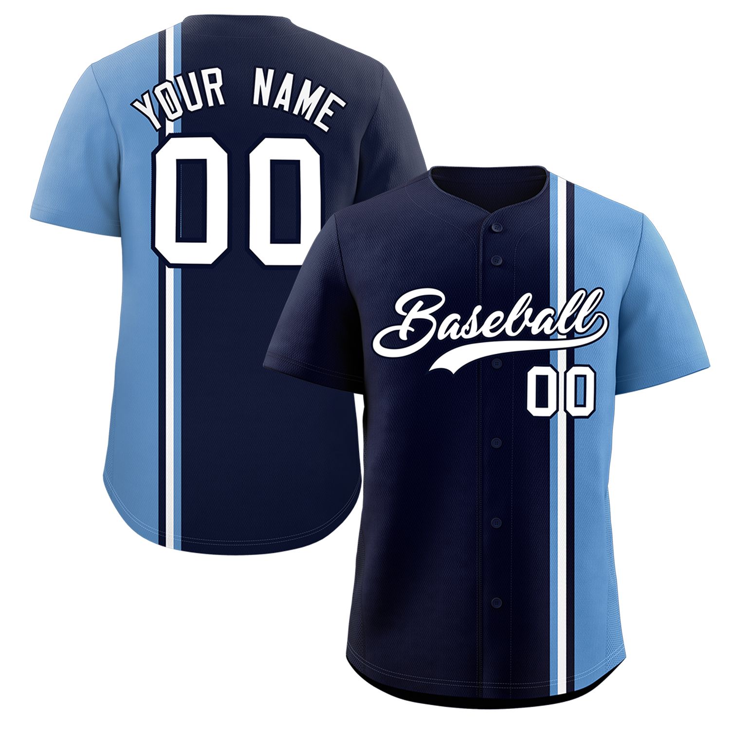 Custom Navy Light Blue-White Personalized Color Block Authentic Baseball jersey