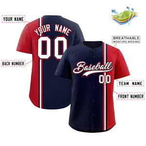 Custom Navy Red-White Personalized Color Block Authentic Baseball jersey