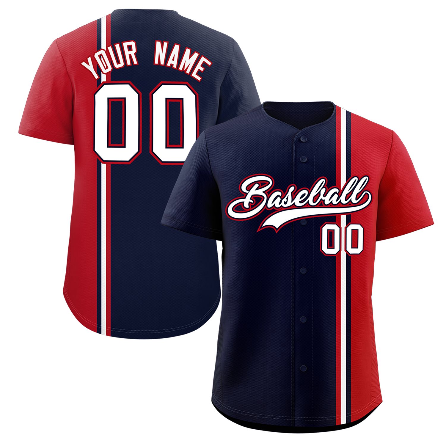 Custom Navy Red-White Personalized Color Block Authentic Baseball jersey