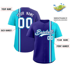 Custom Navy Sky Blue-White Personalized Color Block Authentic Baseball jersey