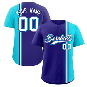 Custom Navy Sky Blue-White Personalized Color Block Authentic Baseball jersey