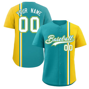 Custom Aqua Gold-White Personalized Color Block Authentic Baseball jersey