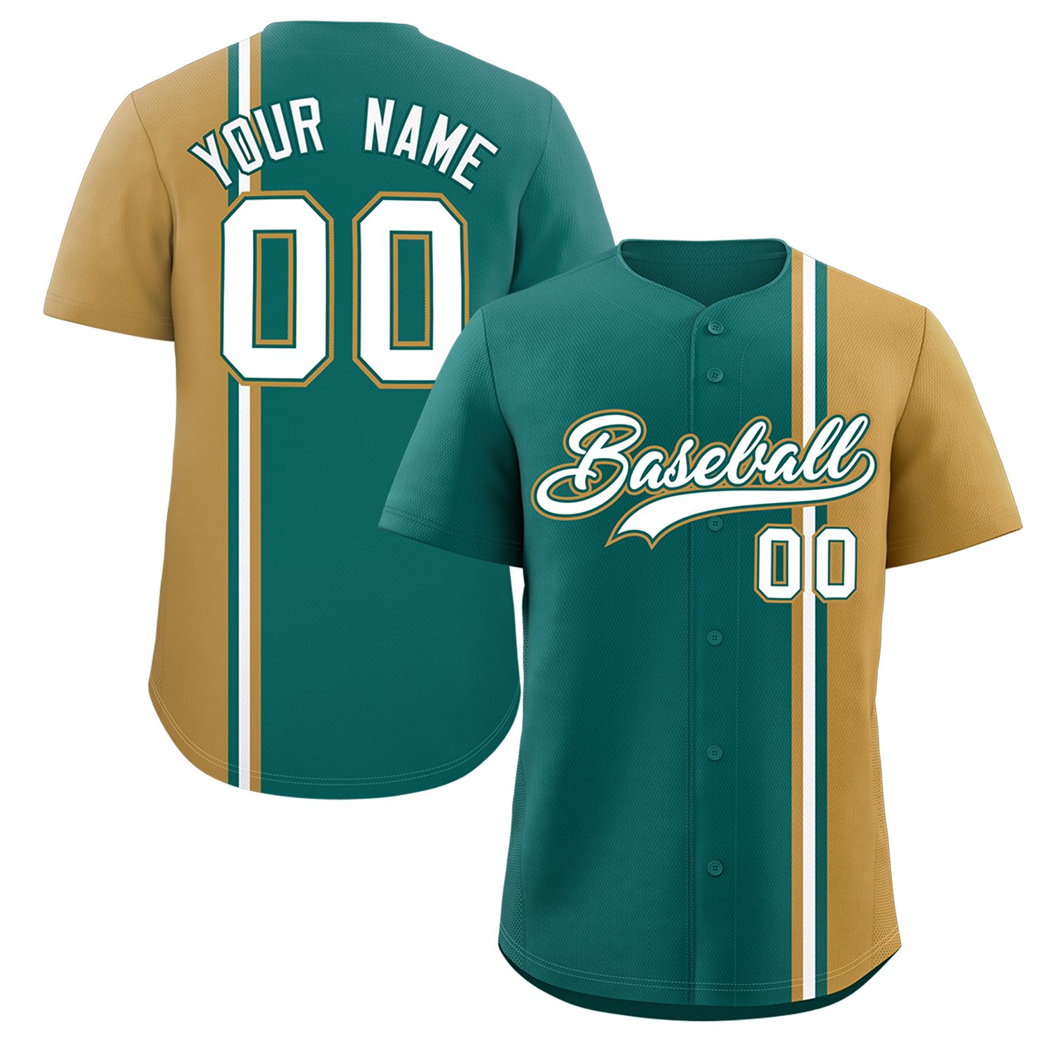 Custom Aqua Old Gold-White Personalized Color Block Authentic Baseball jersey