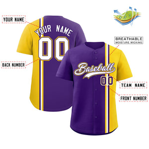 Custom Purple Gold-White Personalized Color Block Authentic Baseball jersey