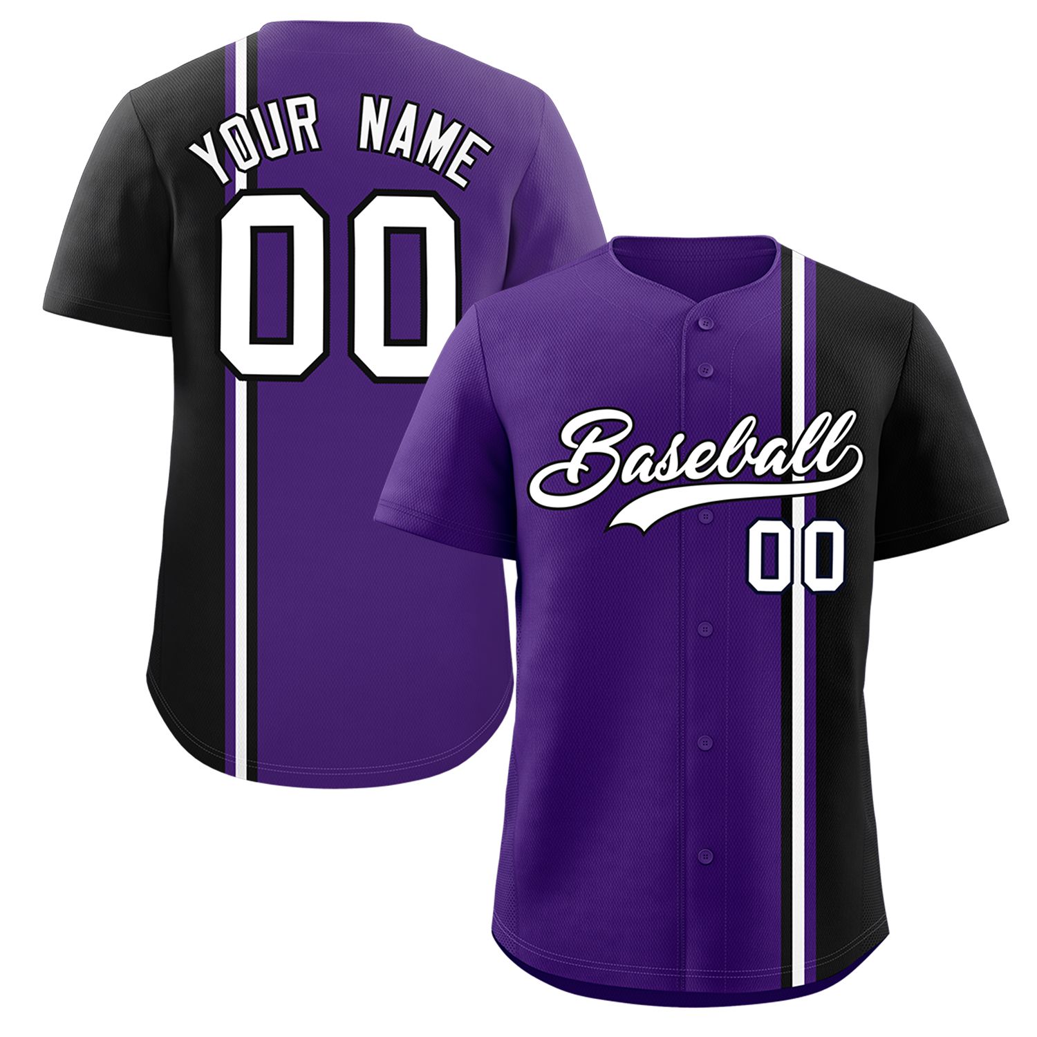 Custom Purple Black-White Personalized Color Block Authentic Baseball jersey