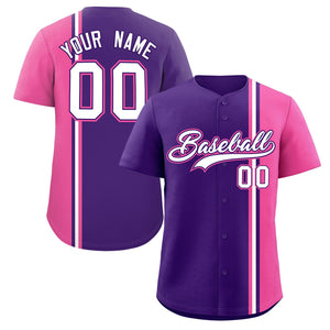 Custom Purple Pink-White Personalized Color Block Authentic Baseball jersey