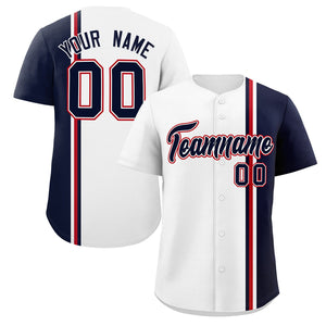 Custom White Navy-Red Personalized Color Block Authentic Baseball jersey