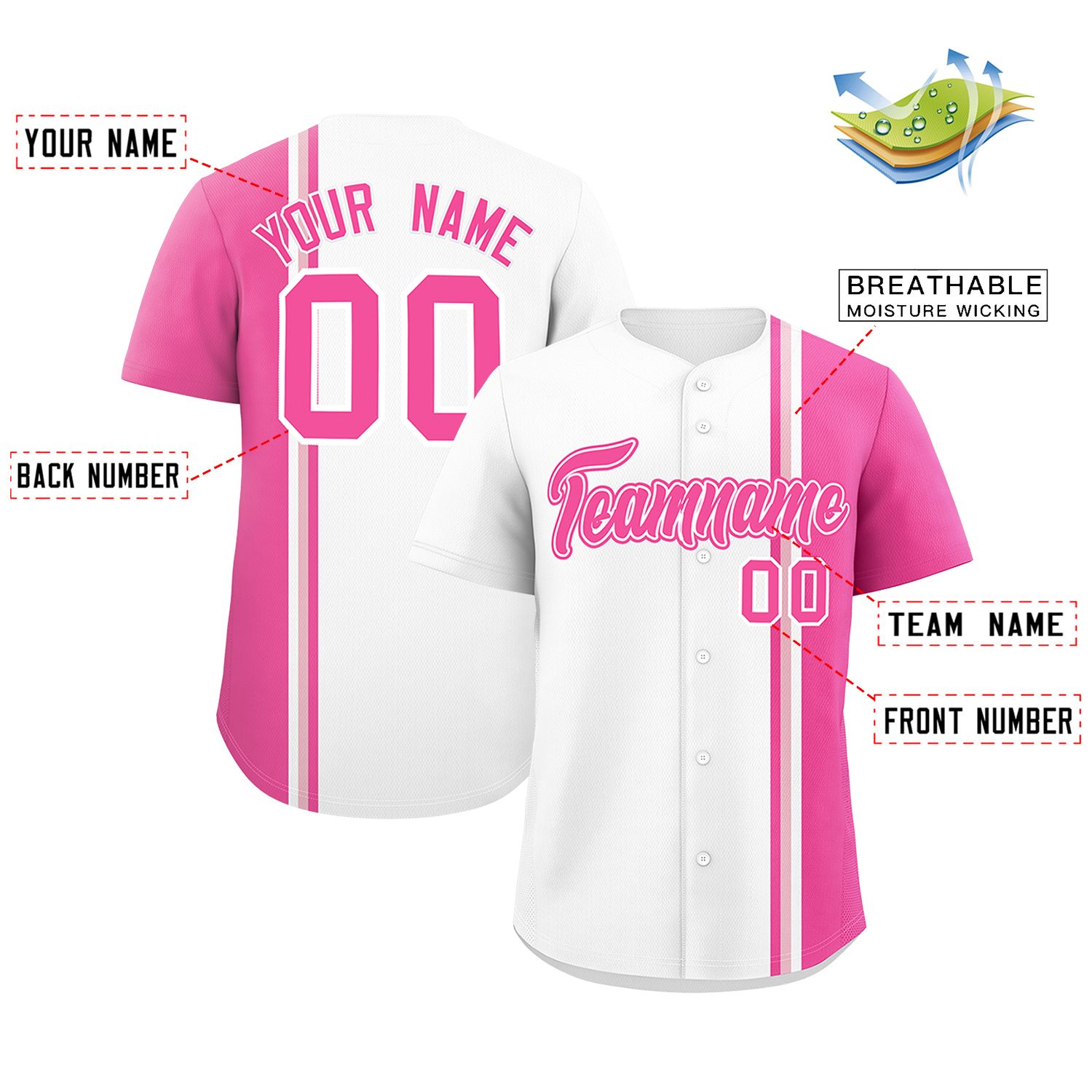 Custom White Pink-Light Pink Personalized Color Block Authentic Baseball jersey