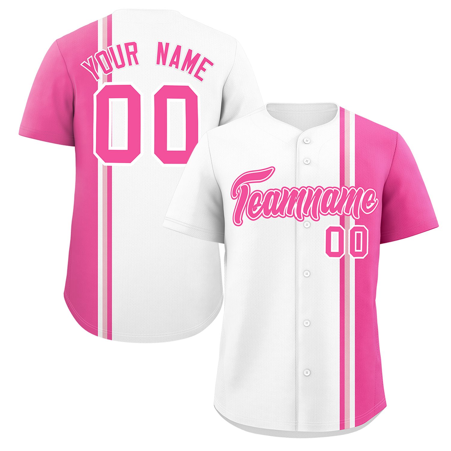 Custom White Pink-Light Pink Personalized Color Block Authentic Baseball jersey