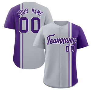 Custom Gray Purple-White Personalized Color Block Authentic Baseball jersey