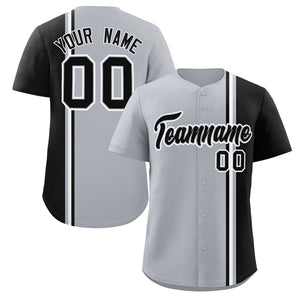 Custom Gray Black-White Personalized Color Block Authentic Baseball jersey