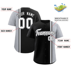 Custom Black Gray-White Personalized Color Block Authentic Baseball jersey