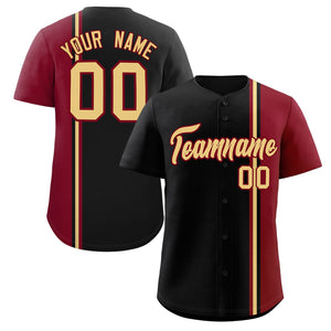 Custom Black Crimson-Khaki Personalized Color Block Authentic Baseball jersey